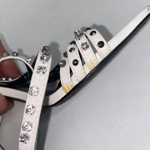 Zara White Leather Studded Embellished Rhinestone Heeled Sandals Women's 41 11 thumbnail 10
