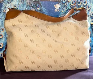Vintage Dooney & Bourke Cream Monogram Large Hobo Shoulder Bag thumbnail 1