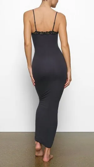 SKIMS NWT Fits Everybody Lace-Trimmed Stretch Maxi Dress Onyx XS ( Sold out) thumbnail 3