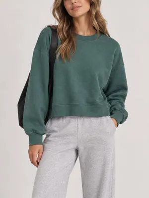 Lululemon Perfectly Oversized Cropped Crew Softstreme Sweatshirt Green Blue 6 thumbnail 1