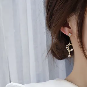 Elegant CZ Moon Dangle Drop Earrings for Women thumbnail 5