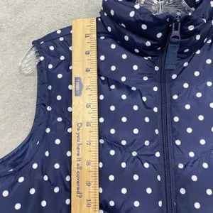 Lands End Vest Womens Small Jacket Blue White Polka Dot Full Zip Puffer Pockets thumbnail 3
