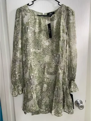 Lulus Kivah Green Boho Print Long Sleeve Mini Dress thumbnail 1