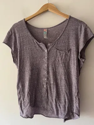 Free People Beach Heathered Purple Henley Short Sleeve Tee thumbnail 1
