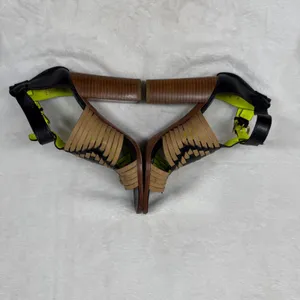 Coach Black Tan Neon‎ Woven Leather Block Heel Sandals Buckle Ankle Strap 7 thumbnail 11