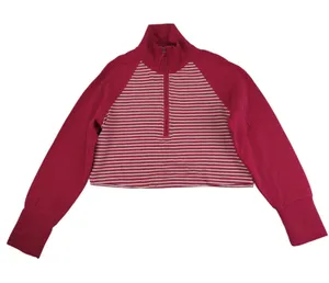 PILCRO Collared Half Zip Red Striped Cropped Quarter Pullover Sweatshirt‎ Medium thumbnail 1