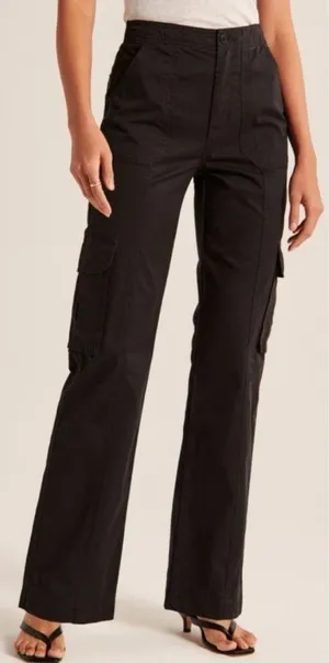 Abercrombie & Fitch Relaxed Cargo Pants Women 14 Long Black Utility Straight Leg thumbnail 1