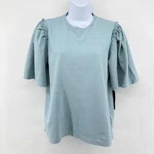 NWT Citizens of Humanity Vera Gathered Shoulder Top Small Acqua Blue Puff Sleeve thumbnail 2