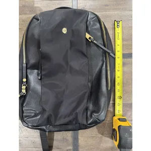 Travanti Black Nylon‎ Pebbled Faux Leather Backpack Gold Hardware Red Lining thumbnail 3