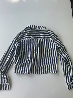Gilly Hicks Satin Pajama Top Blue White Stripes Size Medium thumbnail 2