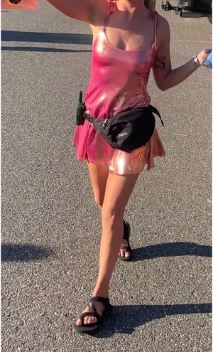 Current Mood X Nasty Gal Neon Pink Holographic Backless Mini Dress XXS thumbnail 1
