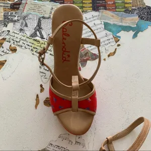 Splendid Luau Fiesta Red Floral Y2K Espadrille Wedge Sandals Women's Size 6 thumbnail 3