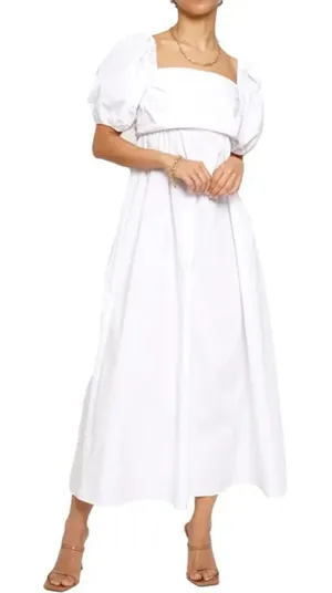Know One Cares White Empire Cut Poplin Puff Sleeve Midi Dress Size Large NWT thumbnail 1