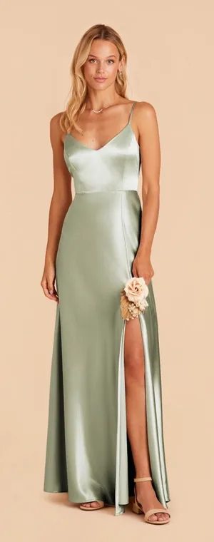 NWT Birdy Grey Jay Shiny Satin Dress In Sage Size XL thumbnail 1
