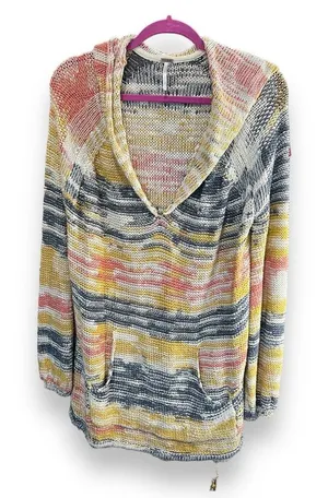 Free People Boho Rope Tie Side Hooded Tunic Sweater Oversized‎ Size S thumbnail 1