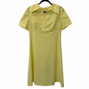 VINTAGE 60s Yellow Jacquard Empire Waist Mod Dress Large thumbnail 5