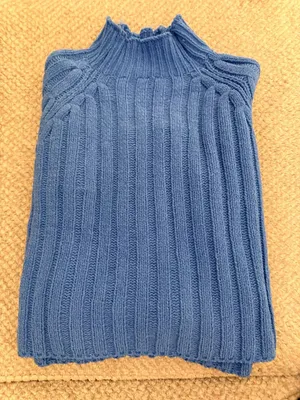 American Eagle Blue Ribbed Mock Neck Cropped Sweater Size M thumbnail 1