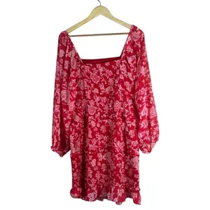 Sim & Sam Floral Paisley Smocked Mini Dress Red Pink Boho Balloon Sleeve Size XL thumbnail 5