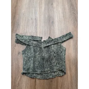 Free People Snakeskin Off Shoulder Crop Top Green‎ Black XS Sweetheart Zipper thumbnail 3