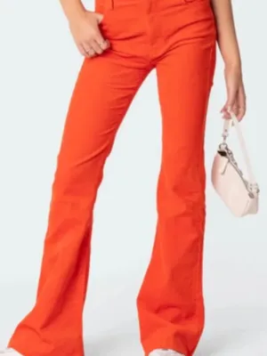 Edikted Bright Orange Corduroy Pants Flare Leg Casual Bold Size XS Women's NWT thumbnail 1