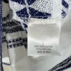 Mi Ami White Blue 100% Cotton Textured 3/4 Sleeve Tiered Mini Dress thumbnail 7