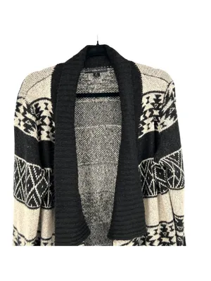 United States Sweaters Black Beige Open Cardigan Large Fringe Hem Aztec Boho thumbnail 2