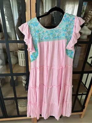 J. Marie embroidered midi dress floral oaxacan tiered ruffle linen pockets loose thumbnail 10