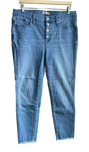 Madewell 9" high rise skinny crop 32 light wash blue jeans women's button detail thumbnail 1