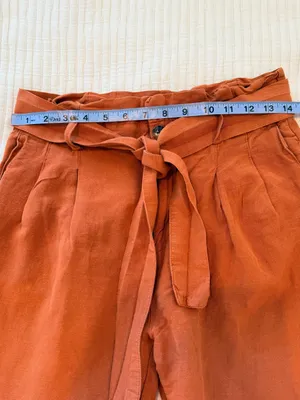 Madewell Cropped Linen Blend Paperbag Waist Pants - Rust Orange Size 2 thumbnail 8