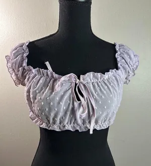 Sexy Sheer Adorable Coquette Costume Layering Textured Lavender Babydoll Cropped thumbnail 1