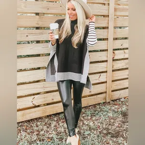 PINK LILY BLACK STRIPED OVERSIZE KNIT CAPE SWEATER - NWOT Size Small thumbnail 3