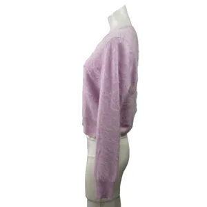 J.Crew Cashmere Women's Purple Lilac Long Sleeve Crop Knit Sweater Top Size M thumbnail 2