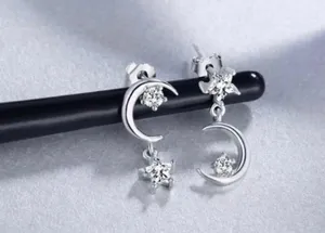 18K White Gold Plated Moon Stars Dangle Drop Earrings thumbnail 2