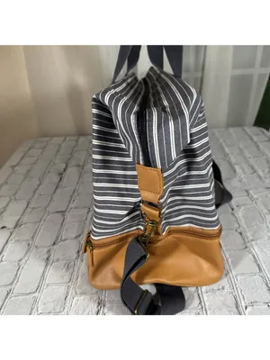 DSW Blue Cognac Weekender Duffel Travel Tote Bag Convertible Shoulder Carry thumbnail 4