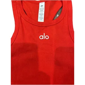 Alo Yoga Aspire Tank Bright Red Medium Ribbed Cropped Athleisure thumbnail 6