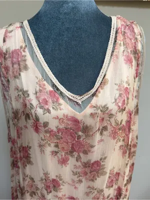 Vintage April Too! April Cornell ruffled floral flowy maxi sleeveless slip dress thumbnail 2