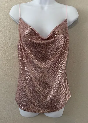 Pink Sequin Top Medium Y2K McBling 2000s Fairy Festival Club‎ Rave Draped Girly thumbnail 1