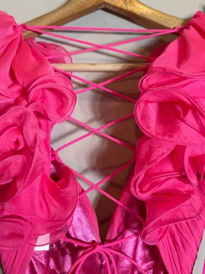 Mac Duggal Ruffle Tiered Cut-Out Chiffon Gown Womens 4 Hot Pink Formal 67911 NWT thumbnail 14