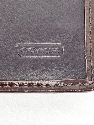 Coach Signature Canvas Khaki Jacquard Brown Leather Trifold Snap Closure Wallet thumbnail 5