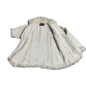 Ecuadorian Handknit Women's Chunky Wool‎ Sweater Jacket Full Zip Boho Size L thumbnail 3