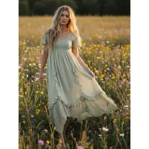 Free People Ethereal Bohemian Bring The Romance Midi Maxi Dress Moss Medium thumbnail 15