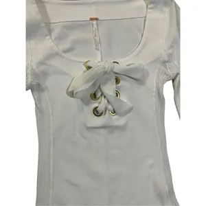 Free People White Looking Back‎ Lace-Up Top sz XS thumbnail 9
