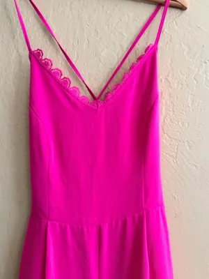 Sugarlips Hot Pink Lace-Trim Jumpsuit thumbnail 2