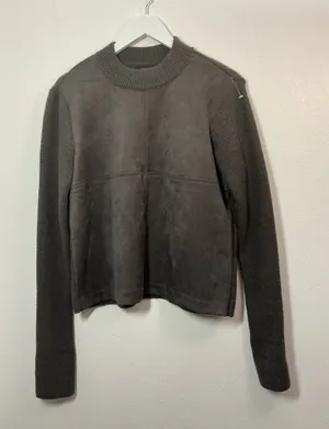 Ann Taylor Dark Gray Faux Suede-Front Crewneck Sweater Size Small thumbnail 1