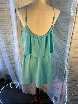 Fun & Flirt Aqua Ruffle-Front Spaghetti Strap Mini thumbnail 4