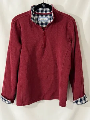 Orvis Quarter Zip Pullover Size M Red Gingham Ribbed Knit thumbnail 1