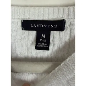 Lands' End Womens Sz M White Cable Knit Crew Neck Long Sleeve Pullover Sweater thumbnail 6