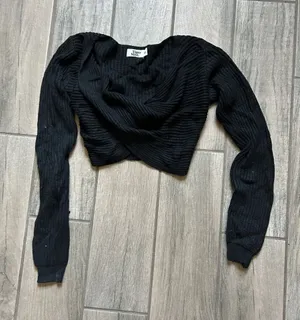 Tiger Mist Black Cropped Ribbed twist Neck Sweater thumbnail 1
