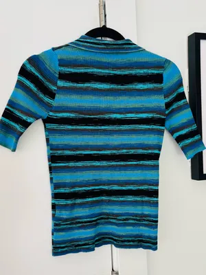 Women's Desigual Striped Knit Tshirt Blue collar size medium thumbnail 6