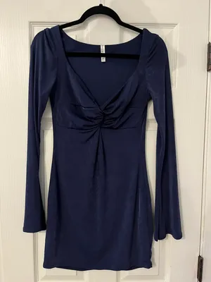 Lucy in the Sky Foxy Bell Sleeve Dress in Navy Blue thumbnail 2
